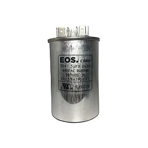 CAPACITOR DUPLO 30+1.5 MFD 440V C/TERMINAL 50X80 ALUMINIO EOS