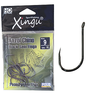 Kit com 10 Anzóis Lisos Sem Farpa Fisga N°9 Xingu Black Cartela com 10 Anzóis