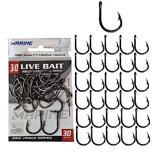 Anzol de Pesca Live Bait 3/0 Marine Sports Cartela 30 Anzol Pacote Anzol Live Bait 3/0 Black