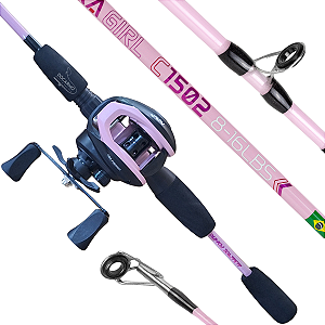 Kit de Pesca Albatroz Rosa Vara Kara 15lb + Carretilha Ávila 3 Rolamentos