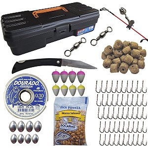 Kit Pesca Completo Anzol Chumbada Isca Linha Massa Ração