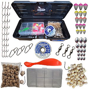 Kit Tralha Completo Com Caixa Maleta Anzol Linha Chumbo Boias