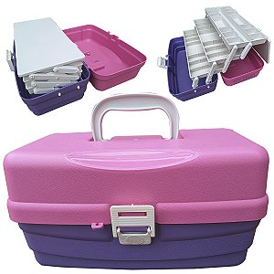 Maleta Rosa De Pesca 3 Bandeja Articuladas Com 29 Divisórias Fixas