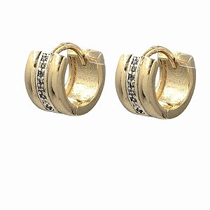 Brinco Folheado 18k Largo com Faixa em Zirconia
