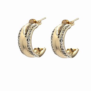 Brinco Folheado 18k Liso com Zirconia Lateral