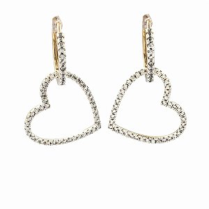 Brinco Folheado 18k com Zirconia Frontal e Coraçao Pendurado