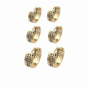 Brinco Folheado 18k Trio com Faixa em Zirconia PMG