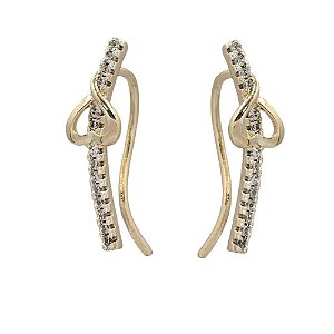 Brinco Folheado 18k Filete em Zirconia e Coraçao Vazado