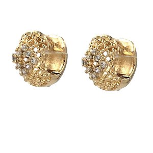 Brinco Folheado 18k Vazado e com Zirconia Frontal