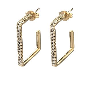 Brinco Folheado 18K Quadrado Meio Aberto com Zirconia Frontal