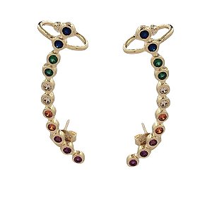 Brinco Folheado 18K  Ear Cuff com Zirconia Colorida