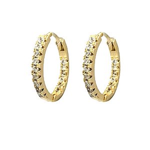Brinco Folheado 18K Argola com Zirconia Externa e Interna