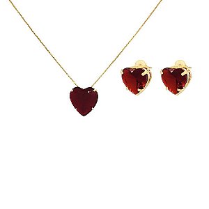 Conjunto Folheado 18K Coração em Zircônia Colorida