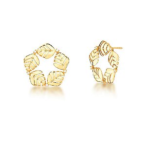 BRINCO FOLHEADO 18K REDONDO/FOLHA VAZADO