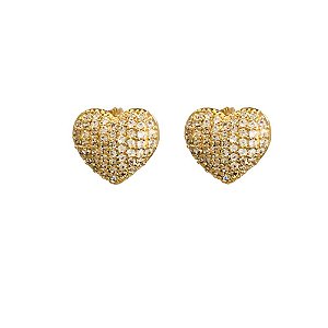 Brinco Folheado 18K Coraçao em Zirconia
