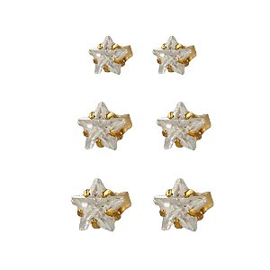 Brinco Folheado 18K Trio Estrelas em Zirconia PMG