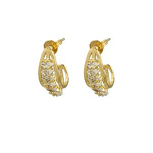 BRINCO FOLHEADO 18K  CURVO VAZADO C/ ZIRCONIA