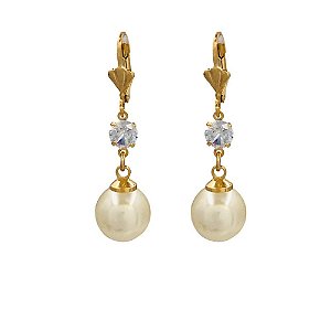 Brinco Folheado 18K Gancho com Zirconia e Perola