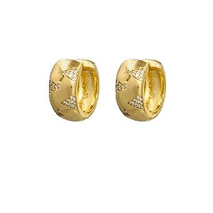 BRINCO FOLHEADO 18K LISO COM DETALHES EM ZIRCONIA
