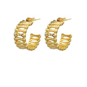 BRINCO FOLHEADO 18K  ARO LISO C/ DETALHE EM ZIRCONIA