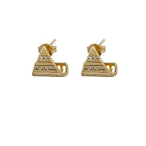 BRINCO FOLHEADO 18K CURVO C/ DETALHE EM ZIRCONIA