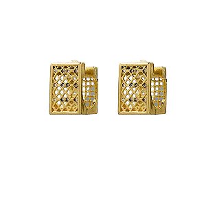 BRINCO FOLHEADO 18K QUADRADO VAZADO C/ ZIRCONIA