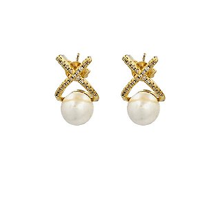 BRINCO FOLHEADO 18K  X EM  ZIRCONIA C/ PEROLA