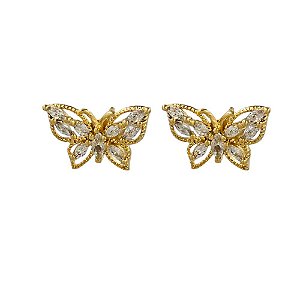 BRINCO FOLHEADO 18K BORBOLETA C/ ZIRCONIA