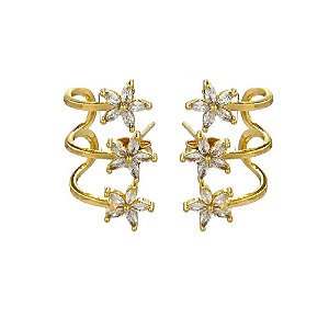 BRINCO FOLHEADO 18K C/ FLORES EM ZIRCONIA