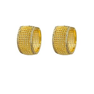 BRINCO FOLHEADO 18K  TRABALHADO C/ FAIXA EM ZIRCONIA