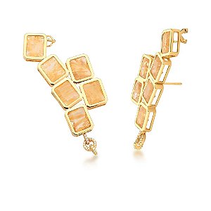 BRINCO EAR CUFF BAN. DOURADO CRAV. ZIRC BRANCA PEDRA RUTILO 6