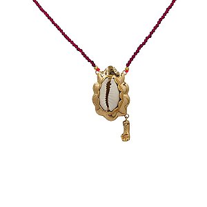COLAR FOLHEADO 18K PEDRA  ROSA CRISTAL BULG  BUZIO PENDULO MAO