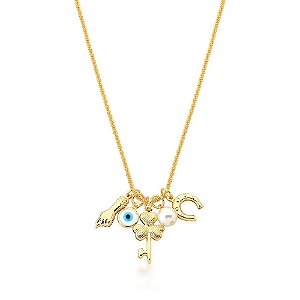 CORRENTE FOLHEADA 18K LISO 5 PINGENTES