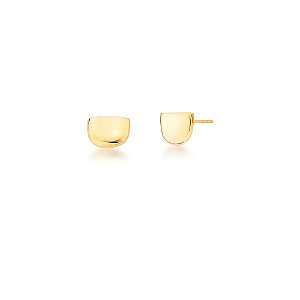 BRINCO FOLHEADO 18K BOTAO LISO METADE REDONDO ABALOADO