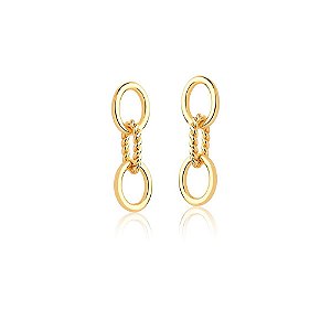 BRINCO FOLHEADO 18K LONGO LISO TRANCADO 3 ELO OVAL