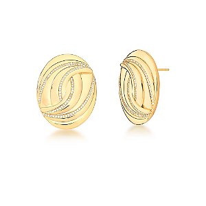 Brinco Folheado 18K Trabalhado Curvo Oval
