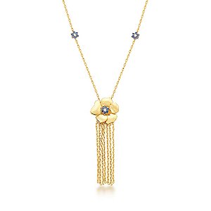 Corrente Folheada 14K Safira Flor com Correntes
