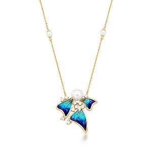 Colar Folheado 18K Borboleta com Perola