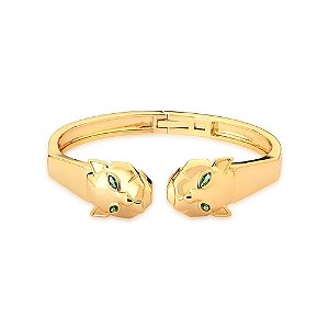BRACELETE BAN. DOURADO PEDRA ESMERALDA 2 LEOPARDO (CAT)