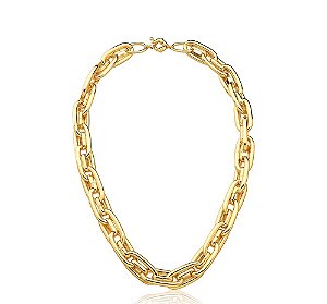 CORRENTE BAN. DOURADO LISO ELO INTERCALADO DUPLO FECHO BOIA 45CM