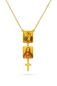 Gargantilha de Ouro Pt 14.1 com Imagem e Cruz Lisa