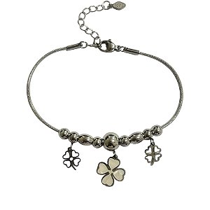 Pulseira em Aço Trevo com Esferas