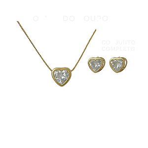 Conjunto Folheado 18k Coraçao em Zirconia
