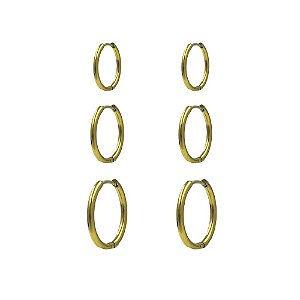 Brinco em Aço Banho Dourado Trio de Argolinhas PMG