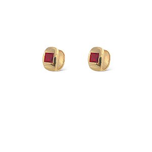 Brinco Folheado 18k Oval Larga Lisa com Zirconia Frontal