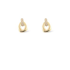 Brinco Folheado 18k Base em Zirconia e Oval Vazada