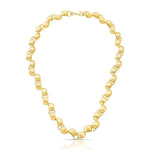 COLAR LISO ABAULADO ELO REDONDO ABAULADO CURVO INTERCALADO 9MM BAN. DOURADO ACETINADO /TAM. 45