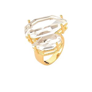 ANEL BAN. DOURADO PEDRA BRANCA FACETADA 2 GOTA (CAT)