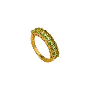 ANEL BAN DOURADO PEDRA PRASIOLITA 9 OVAL