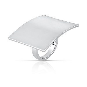 ANEL GRANDE LISO RETANGULAR CHAPA ABAULADO CURVO 27X33MM BAN. A RODIO /TAM. 14